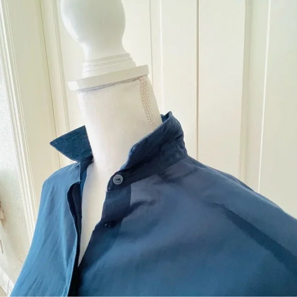 Zara semi sheer blue button down tunic xs - Picture 8 of 13